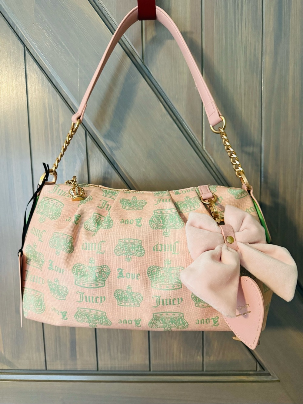 NWT Juicy Couture Pink and Mint Bow Shoulder Bag